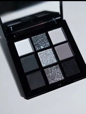 9 Colors Eye Shadow Palette, Dark Black Grey Silvery Color Shimmer Matte Finish